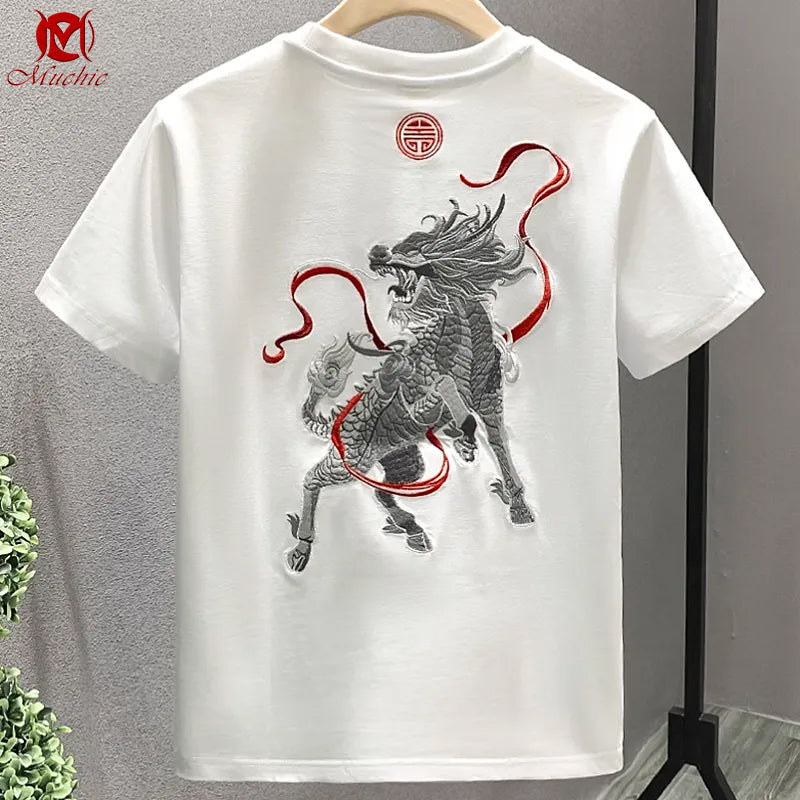 Unisex Intangible Cultural Heritage Qilin Embroidery T-shirt(Hand Embroidered) (Duty Free)