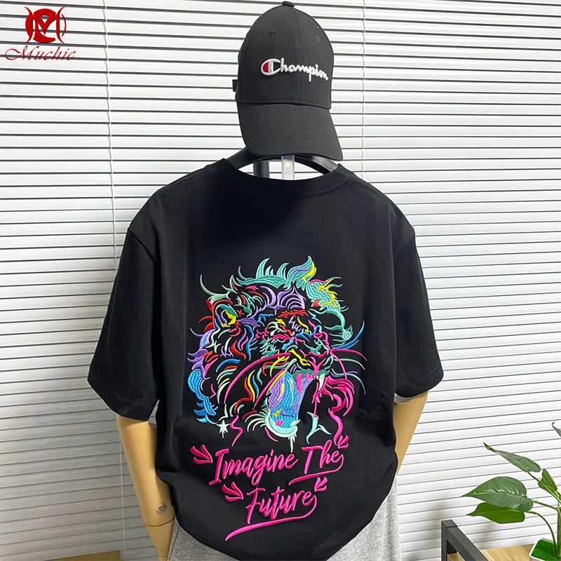 Unisex Intangible Cultural Heritage Tigers Embroidery T-shirt(Hand Embroidered) (Duty Free)