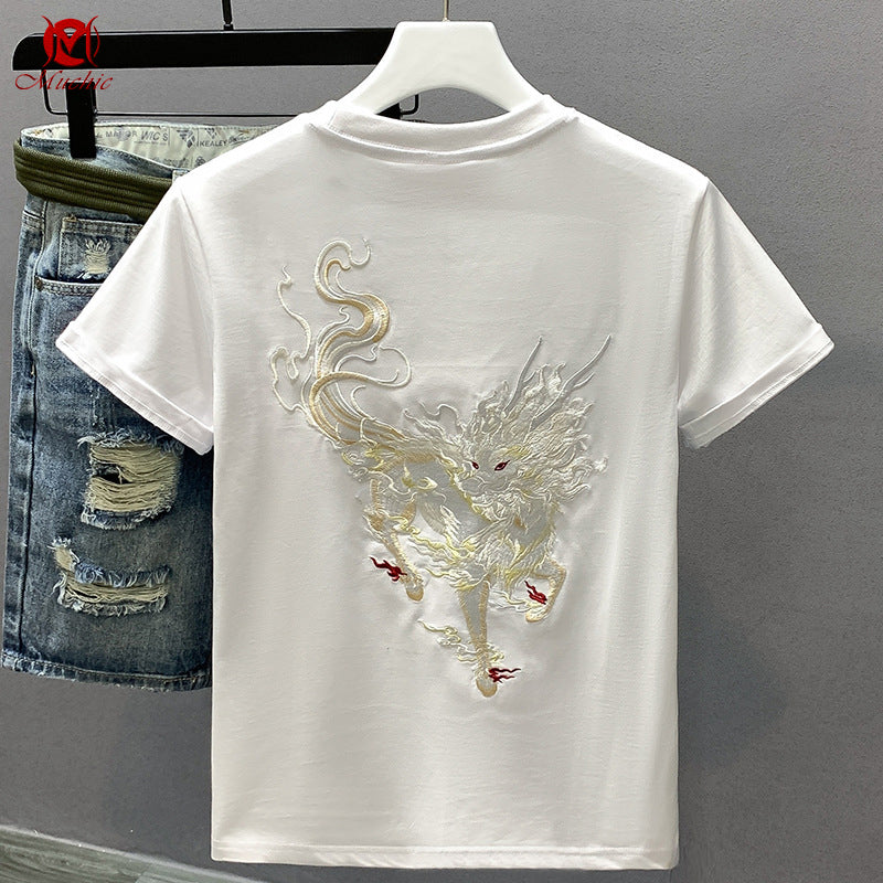 Unisex Intangible Cultural Heritage Qilin Embroidery T-shirt(Hand Embroidered) (Duty Free)