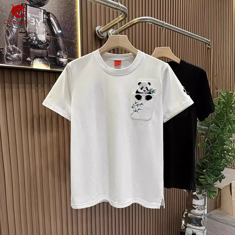 Unisex Intangible Cultural Heritage Panda Embroidery T-shirt(Hand Embroidered) (Duty Free)