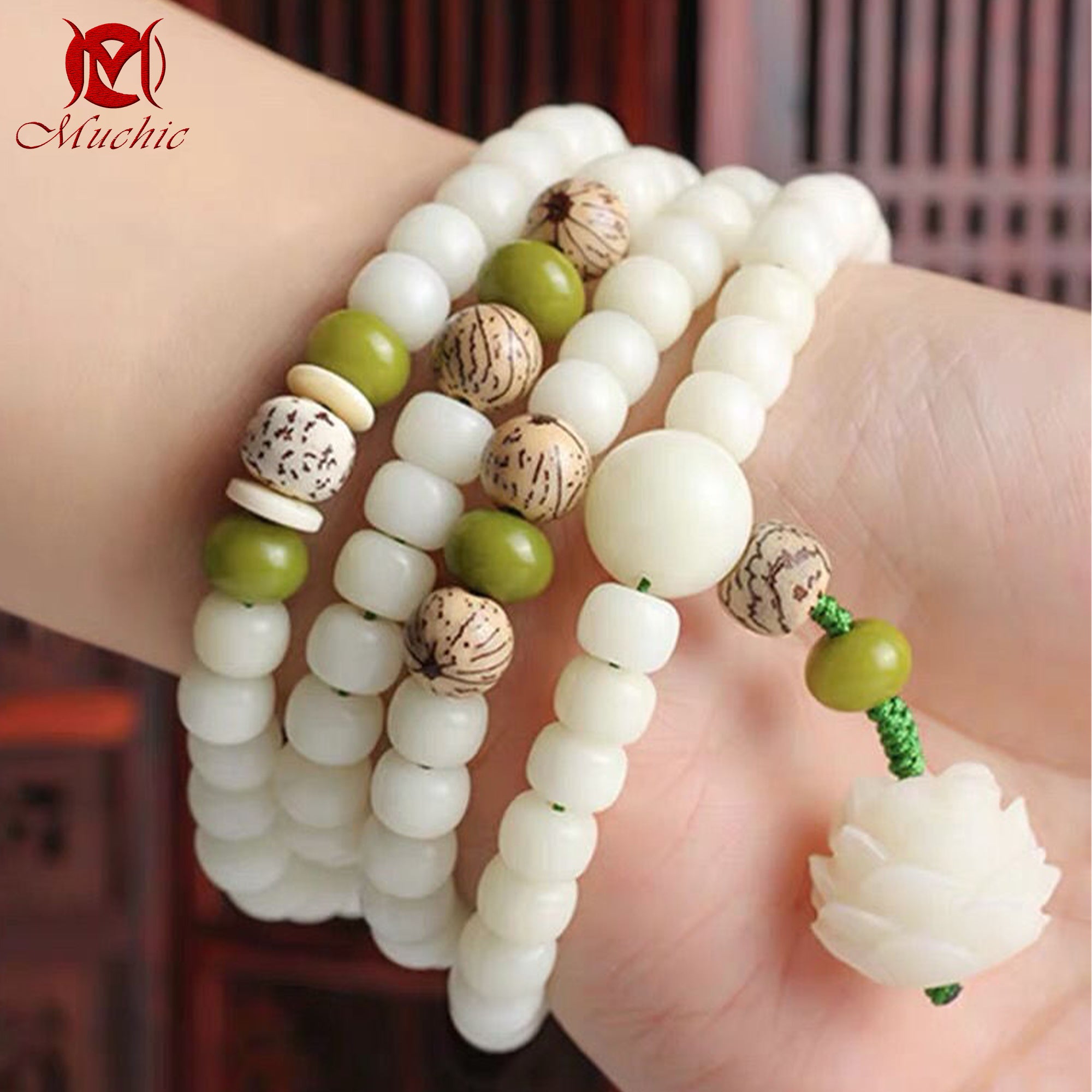 Natural white jade bodhi root bracelet luck buddhist beads rosary men and women(duty free)