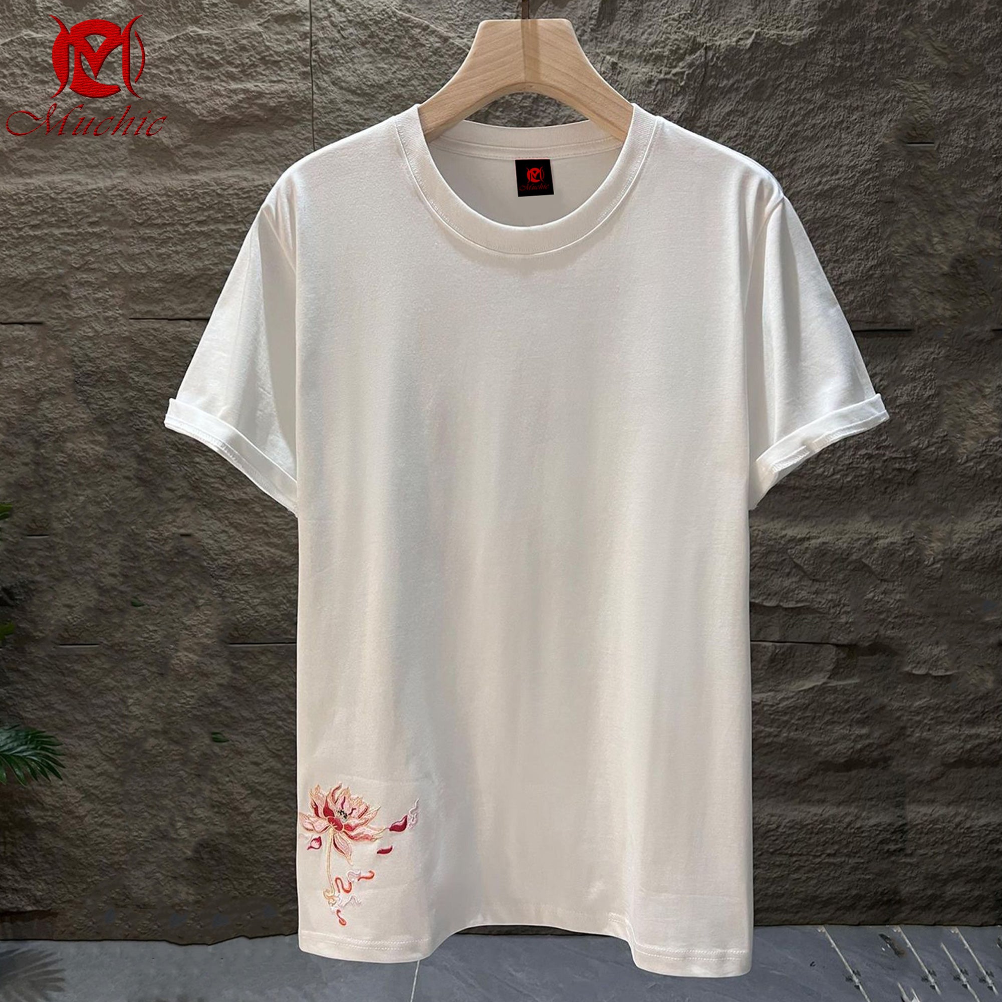 Unisex Intangible Cultural Heritage Double Phoenix Lotus Embroidery Print T-shirt (Hand Embroidery) (Duty Free)