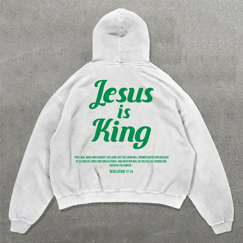 Muchic Jesus Is King Print Long Sleeve Hoodies