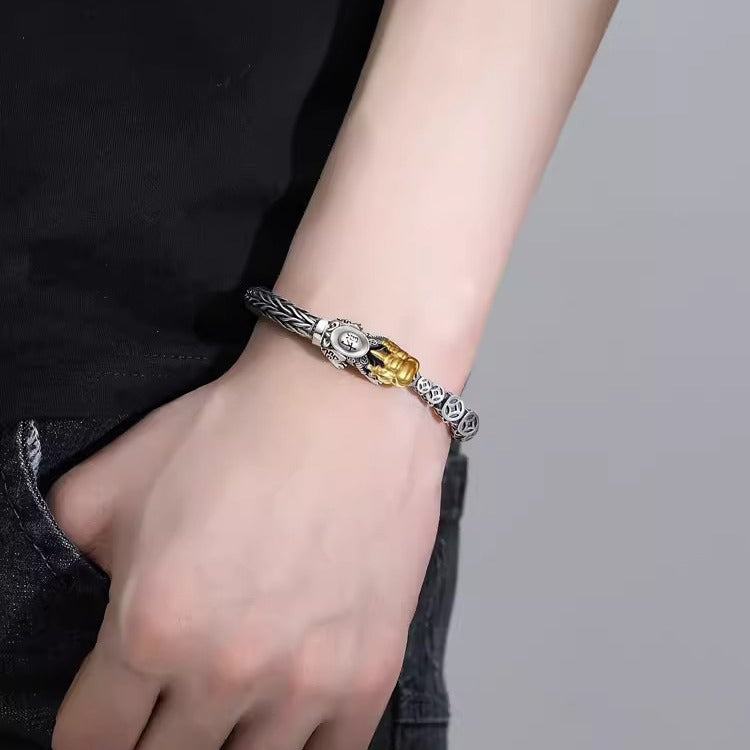 Lucky Pixiu Braided Bracelet for Men – Wealth & Protection Sterling Steel Wristband