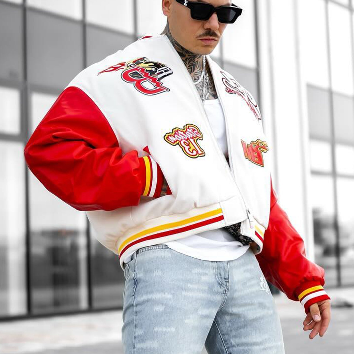 Muchic Retro Classic Car Embroidered Patchwork Baseball Jacket Coats & Jackets