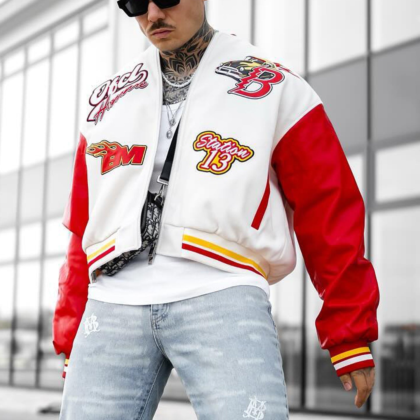 Muchic Retro Classic Car Embroidered Patchwork Baseball Jacket Coats & Jackets