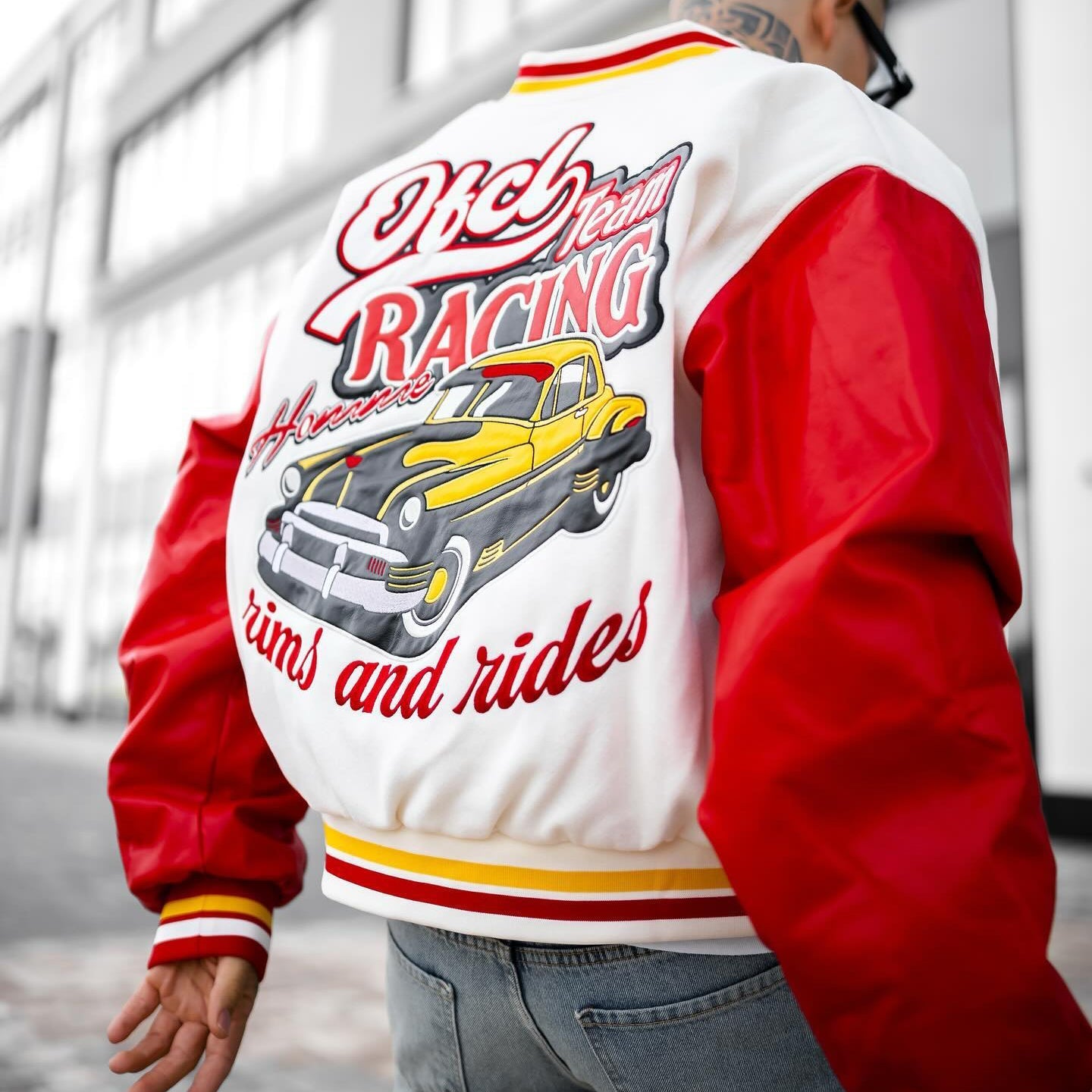 Muchic Retro Classic Car Embroidered Patchwork Baseball Jacket Coats & Jackets