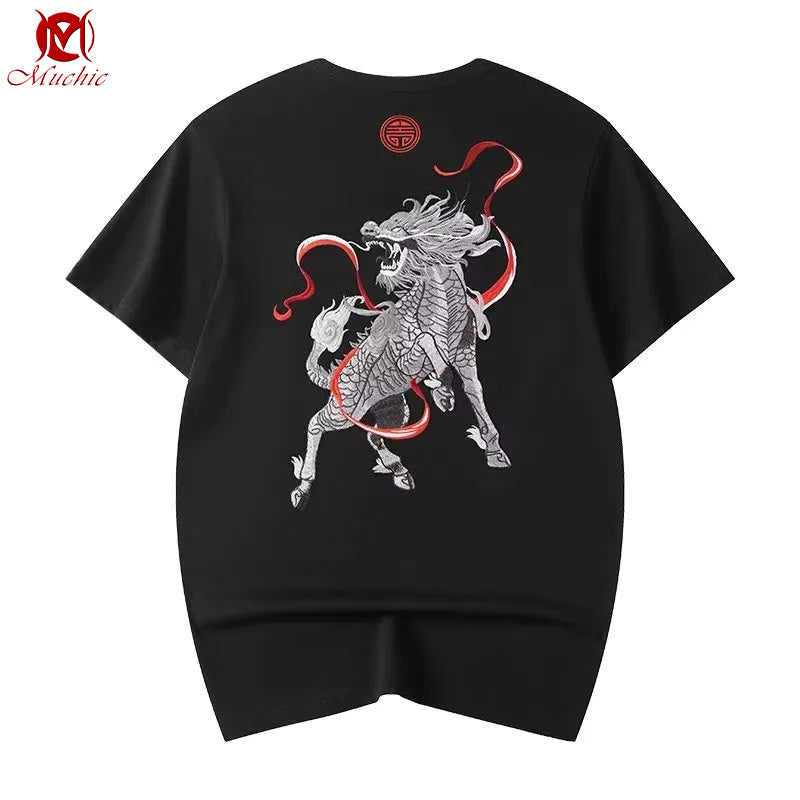 Unisex Intangible Cultural Heritage Qilin Embroidery T-shirt(Hand Embroidered) (Duty Free)