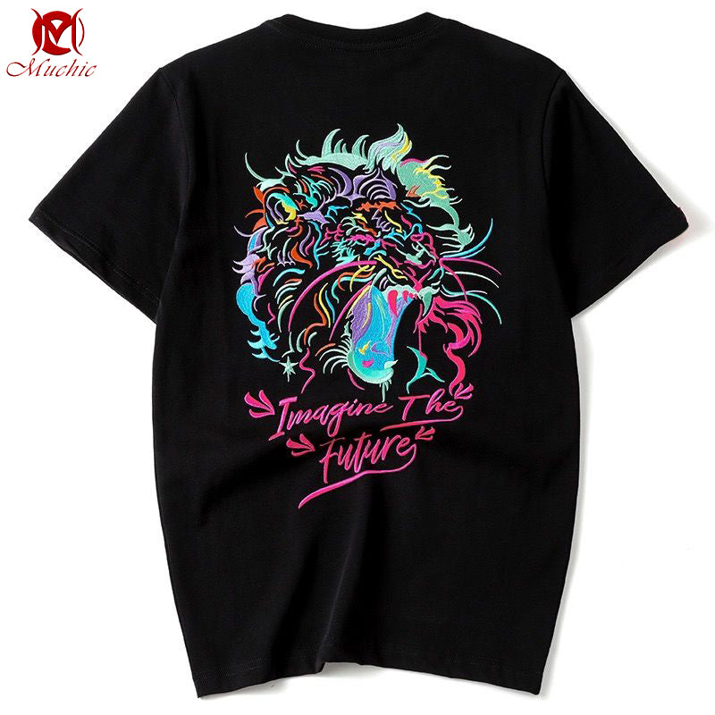 Unisex Intangible Cultural Heritage Tigers Embroidery T-shirt(Hand Embroidered) (Duty Free)