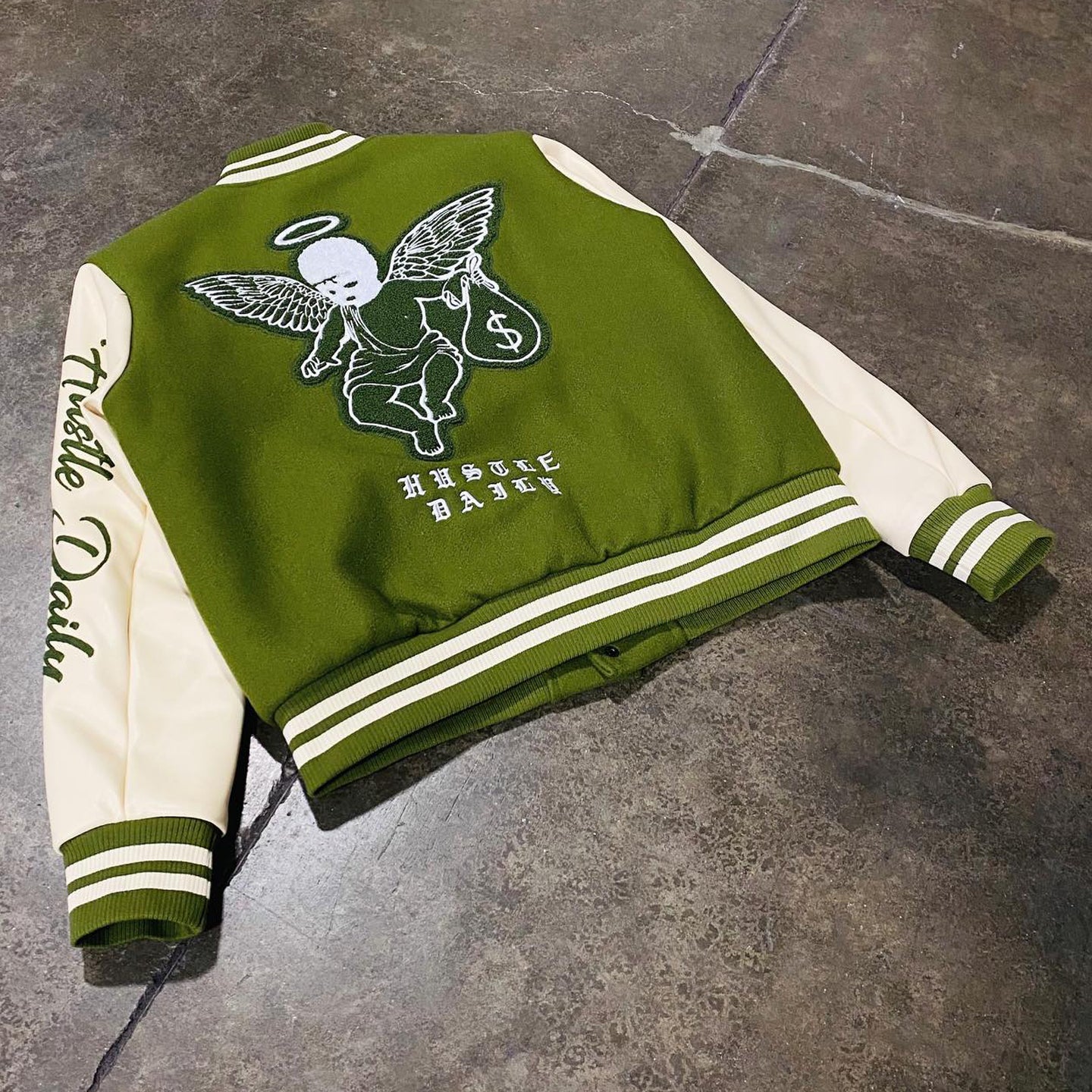 Muchic Angel Embroidered Patchwork College Baseball Jacket Coats & Jackets