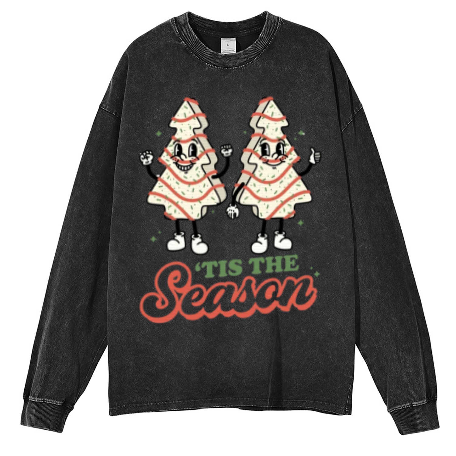 Muchic The Season Unisex Casual Washed Printed Round Neck Long Sleeve T-shirt