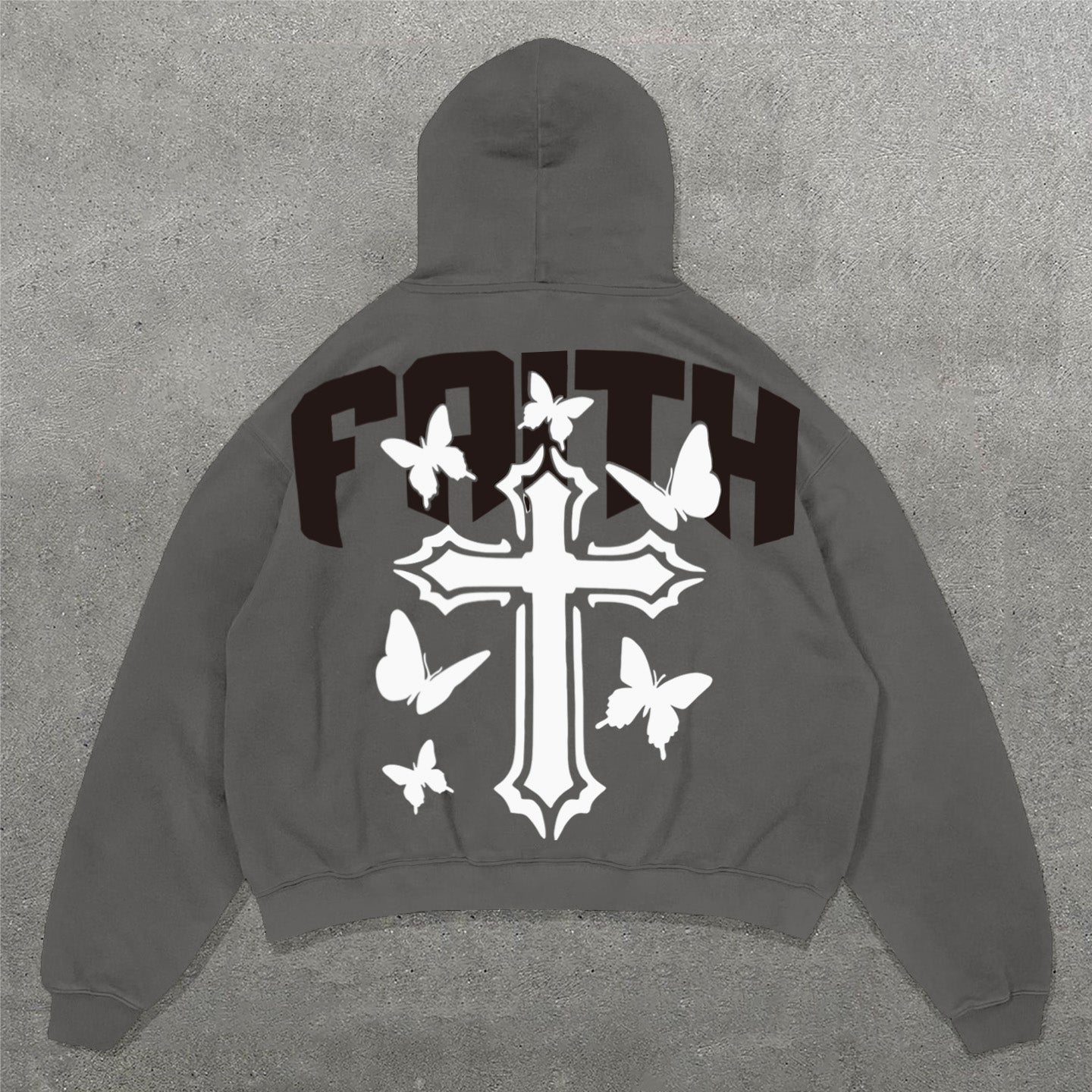 Muchic Faith Butterfly Cross Print Long Sleeve Hoodies