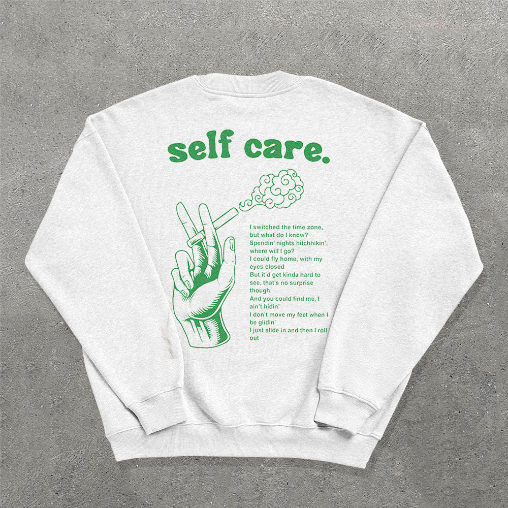 Muchic Self Care Printed Crew Neck Sweatshirt