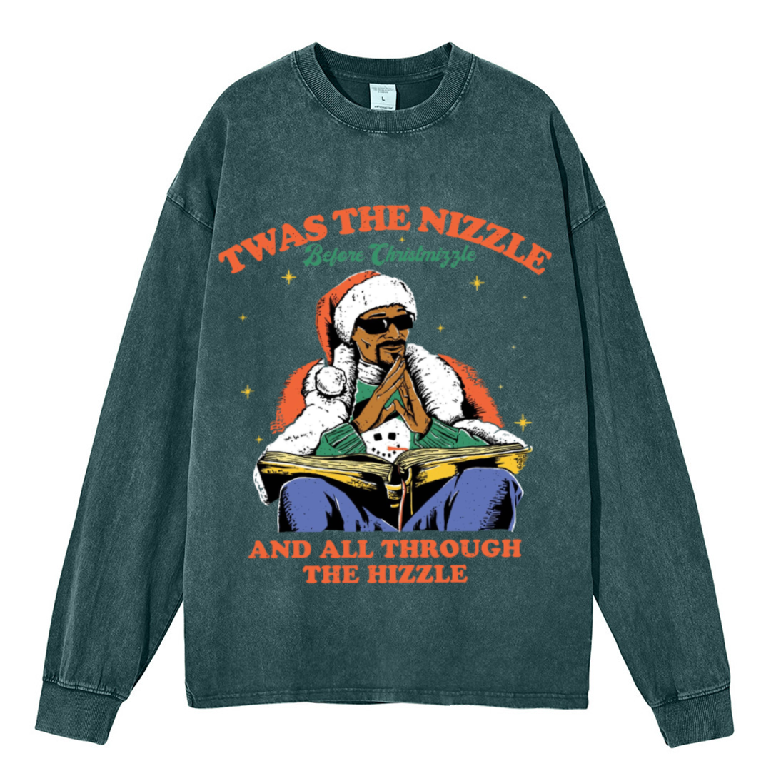 Muchic The Hizzle Unisex Casual Washed Printed Round Neck Long Sleeve T-shirt