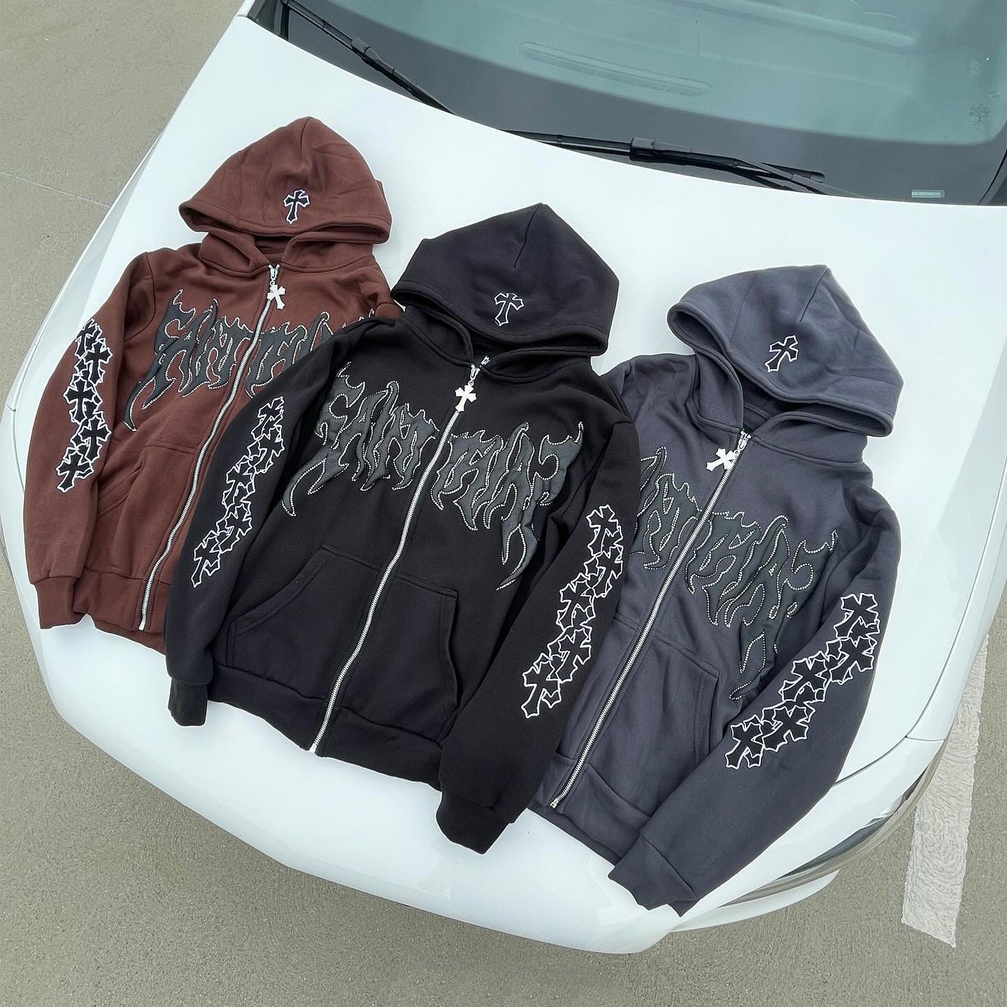 Muchic Casual Character Printed Cross Zip Hoodie