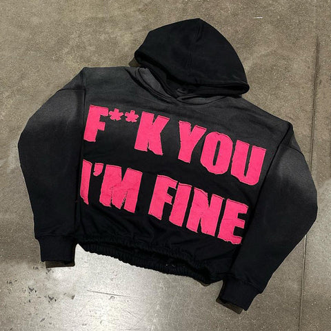 Muchic I'm Fine Casual Street Hoodie