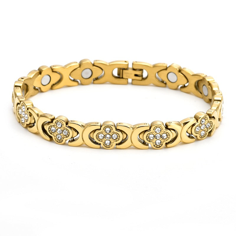 Magnetic Clover Bracelet – Stainless Steel Energy Luck Jewelry