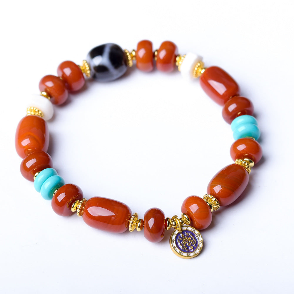 Tibetan Dzi Bead Bracelet with Red Agate – Spiritual Protection Jewelry