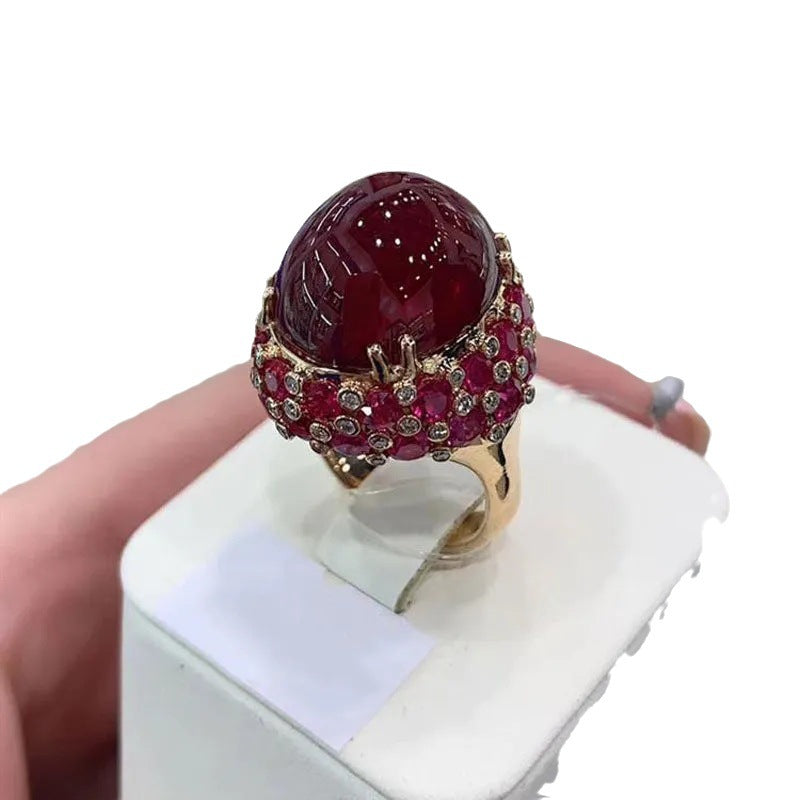 Vintage Red Gemstone Statement Ring – Elegant Luxury Crystal Ring for Women