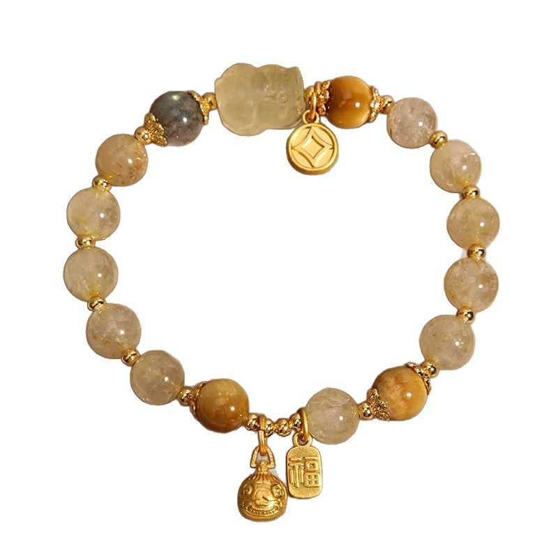 Golden Rutilated Quartz & Tiger Eye Bracelet for Wealth & Confidence