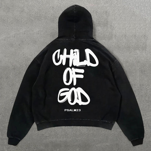 Muchic Child Of God Print Long Sleeve Hoodies