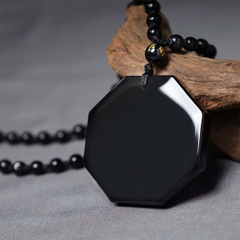 Buddha Stones Black Obsidian Stone Yin Yang Pendant Necklace(duty free)