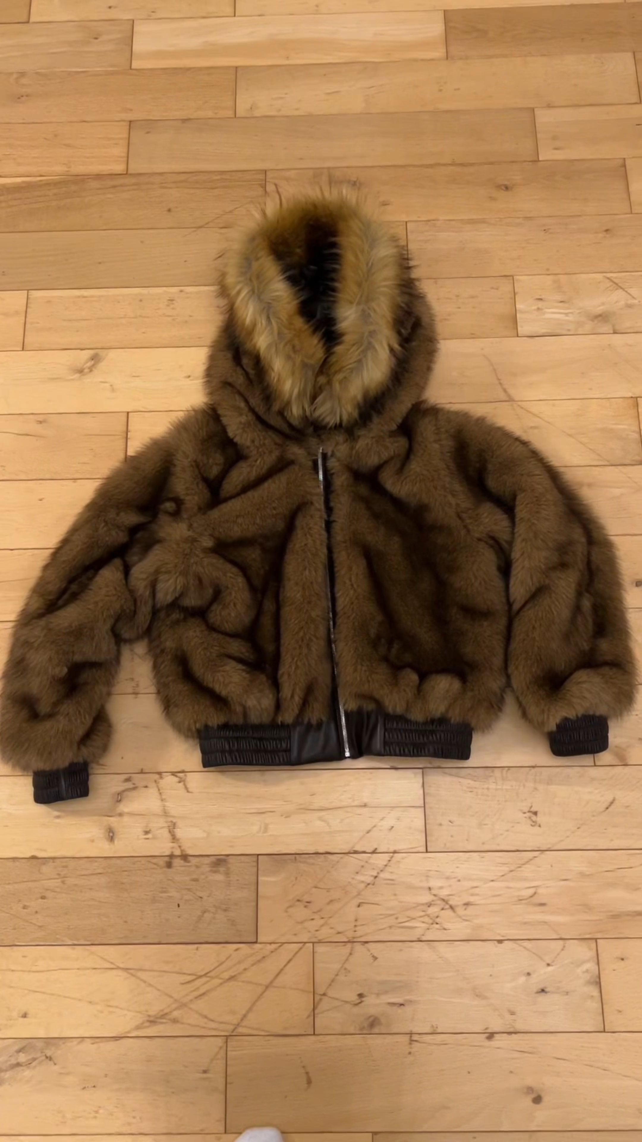 Reversible firefly fur bomber jacket