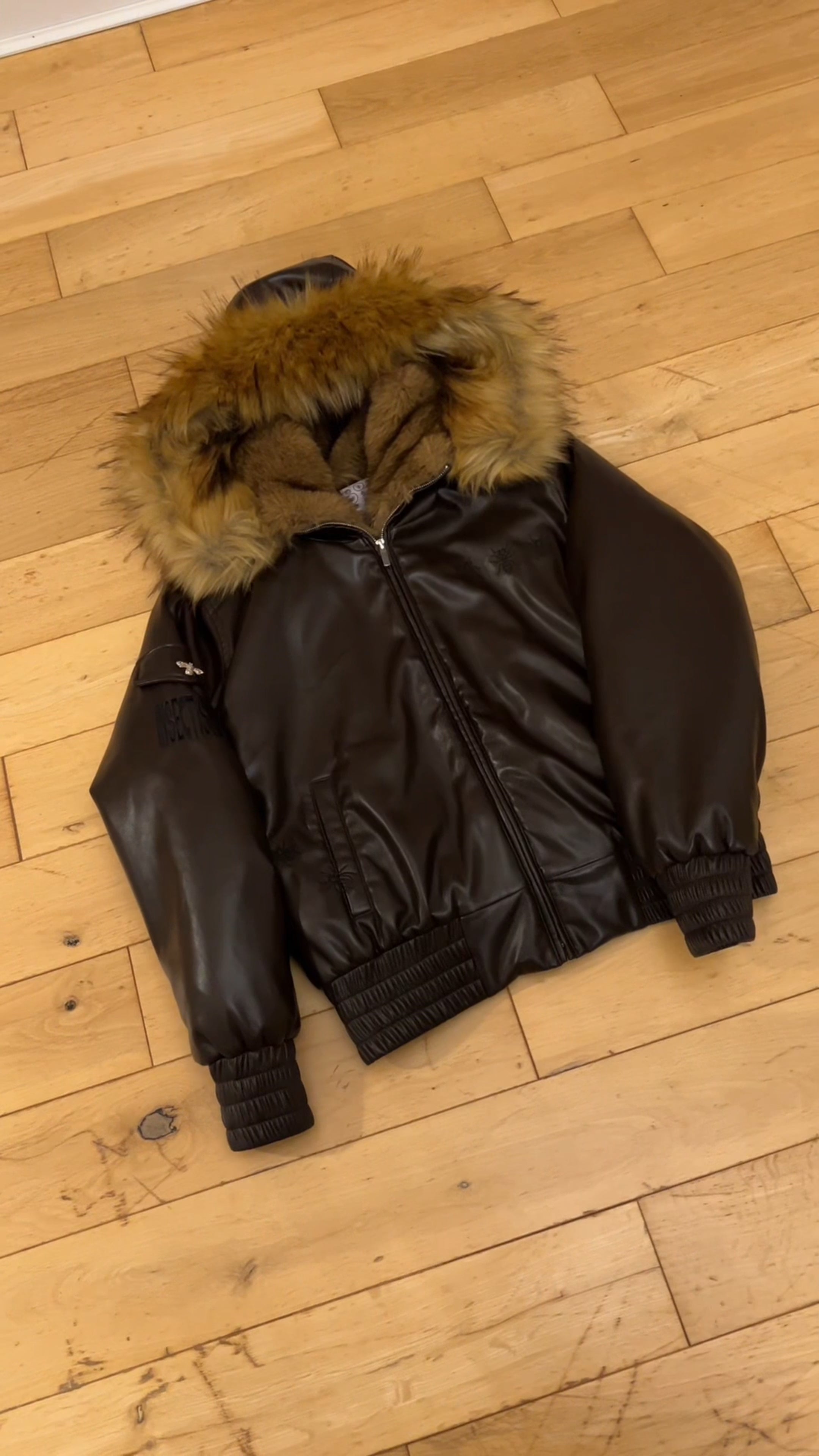 Reversible firefly fur bomber jacket