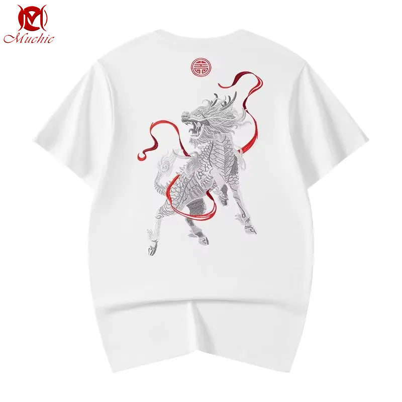 Unisex Intangible Cultural Heritage Qilin Embroidery T-shirt(Hand Embroidered) (Duty Free)