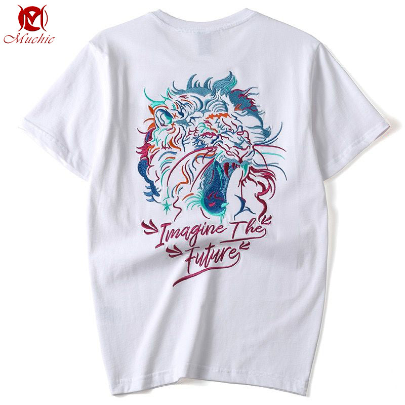 Unisex Intangible Cultural Heritage Tigers Embroidery T-shirt(Hand Embroidered) (Duty Free)