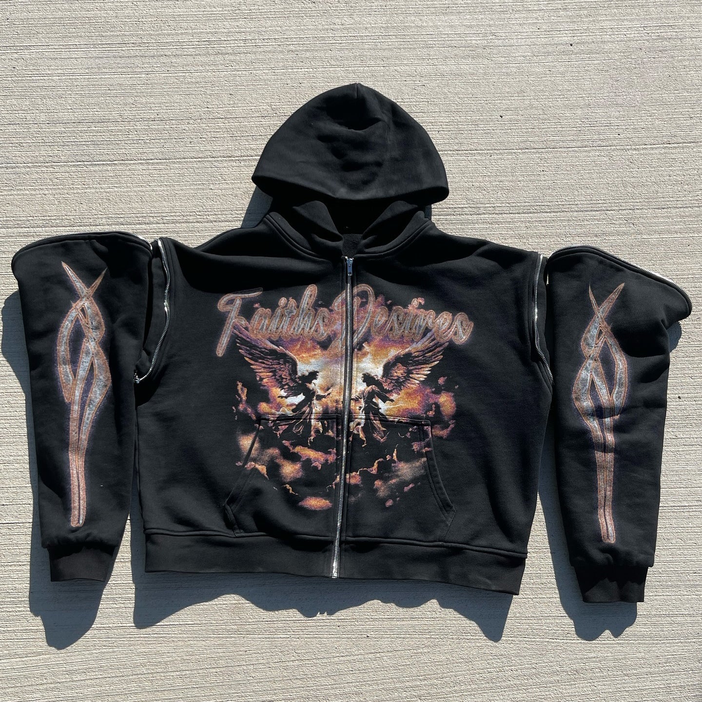 Muchic Faith Desires Print Removable Long Sleeve Zipper Hoodies