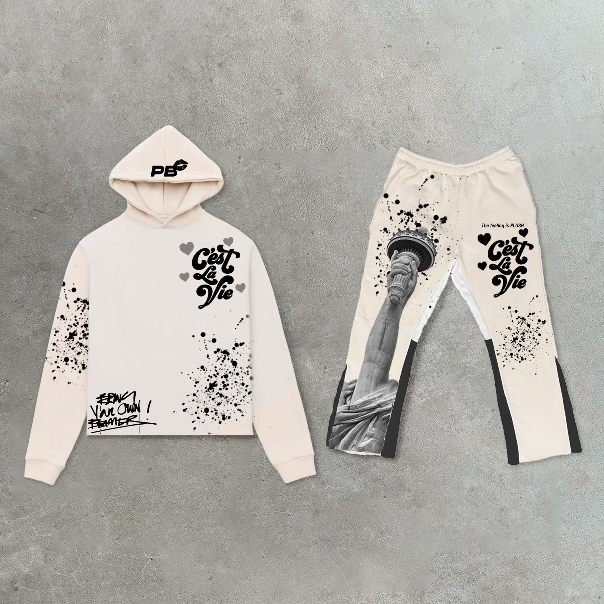 Muchic Trendy retro street print hoodie set