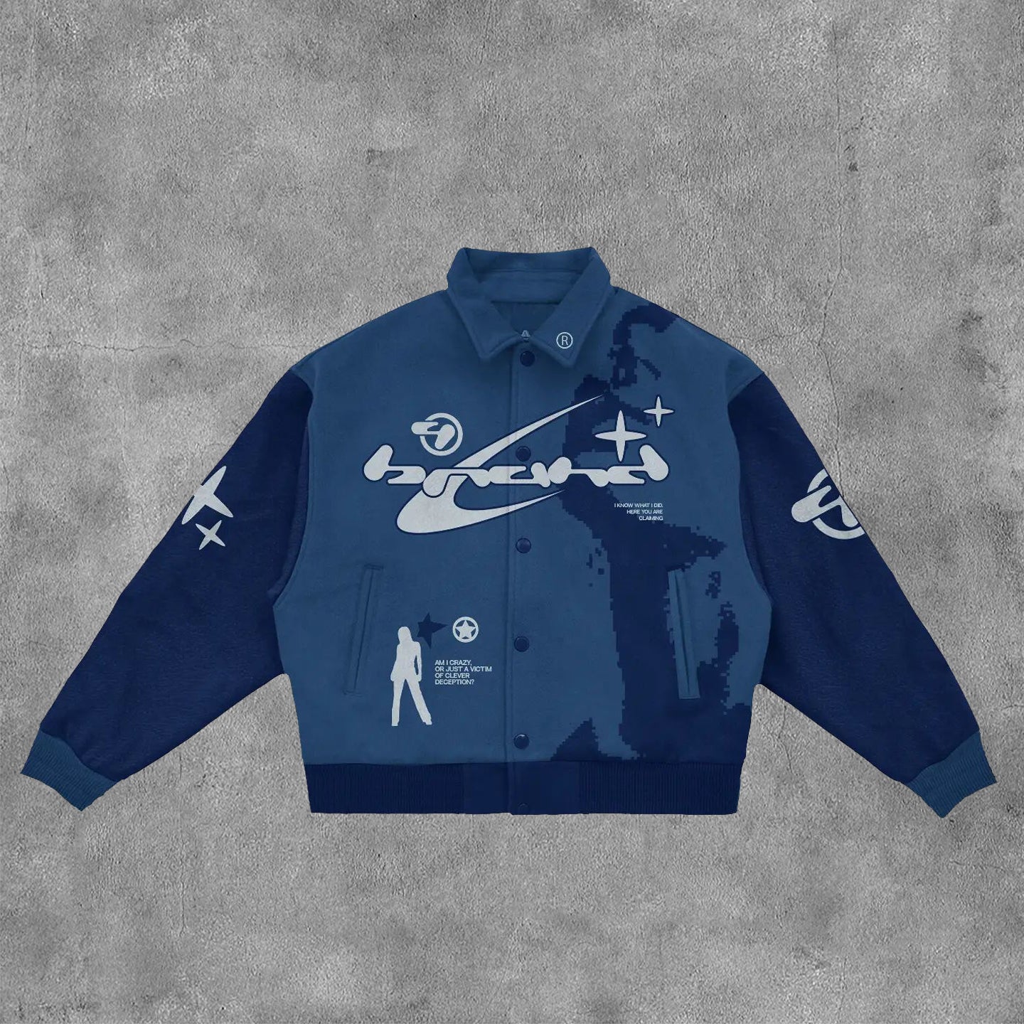 Muchic Kill All Gaslighter Print Long Sleeve Baseball Jacket Navy_Blue / S Coats & Jackets