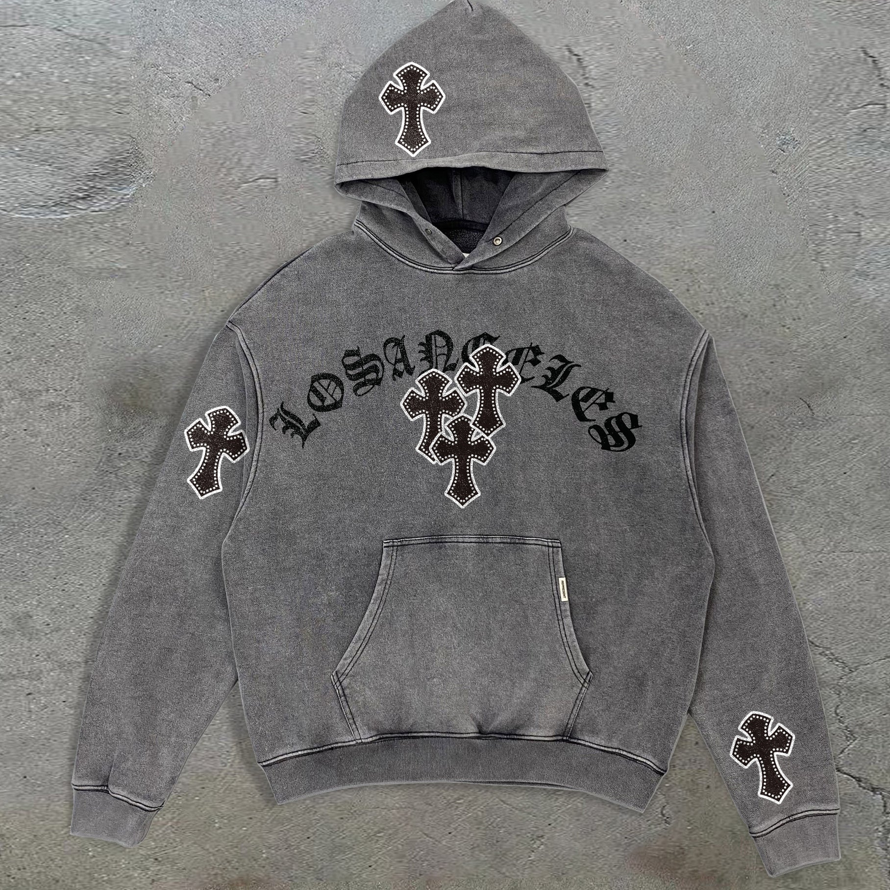 Muchic Retro Wash Fashion Cross Trendy Hoodie