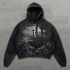 Muchic Jesus Cross Print Long Sleeve Hoodie