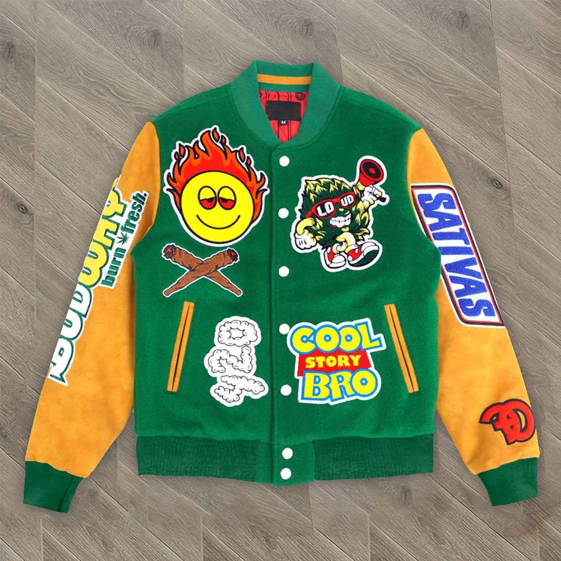 Muchic Retro Print Tide Brand Contrast Color Baseball Uniform Jackets Green / S Coats & Jackets