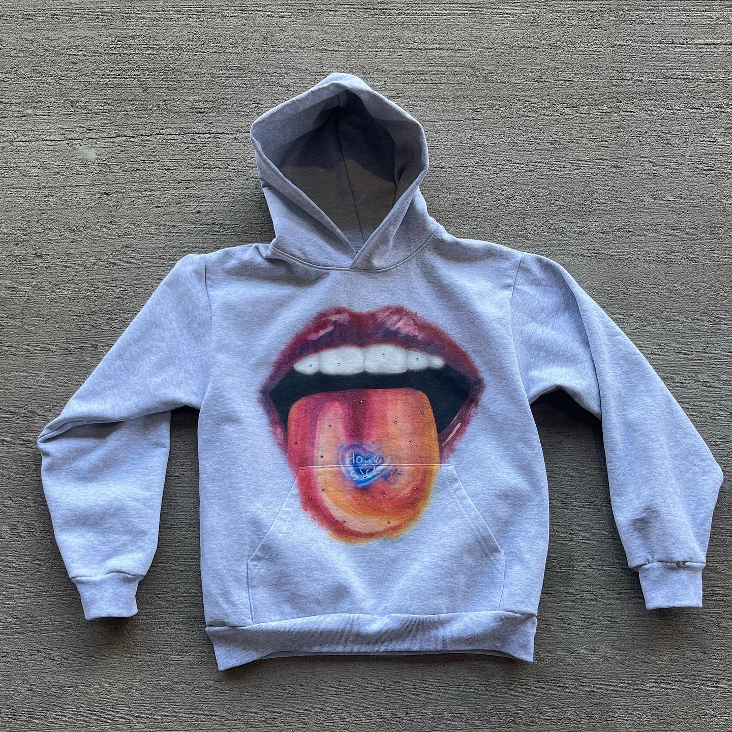 Muchic Fashion Lips Print Loose Hoodie