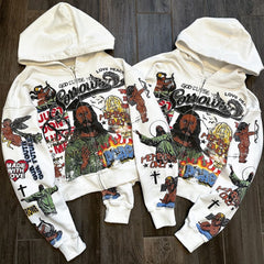 Muchic Jesus Multi-element Print Long Sleeve Zipper Hoodies