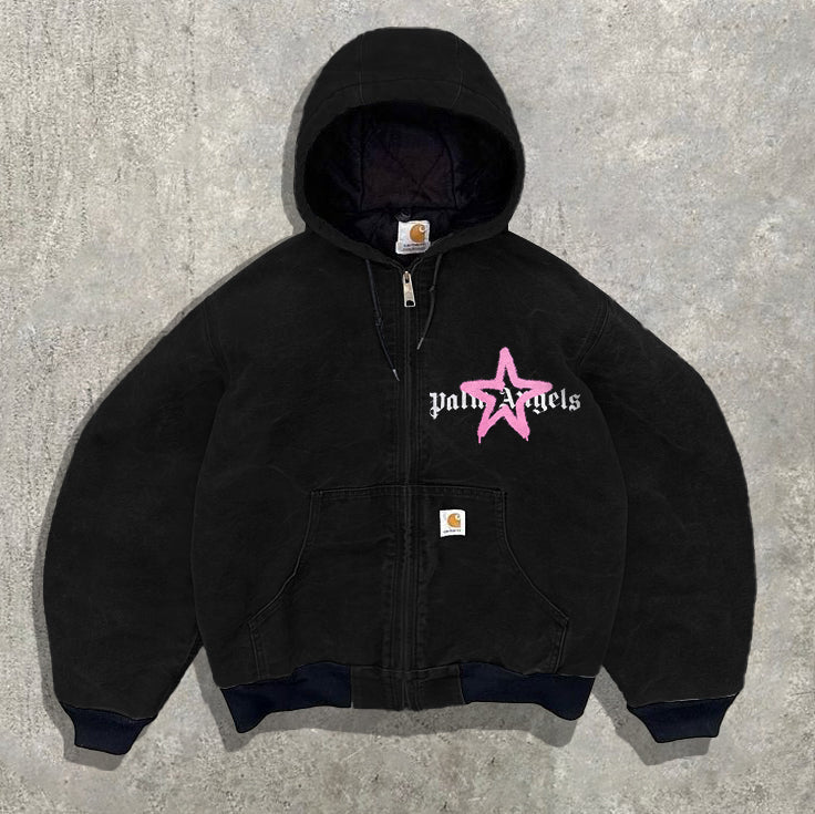 Street star letter print zip-up jacket