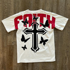 Muchic Faith Cross Print Short Sleeve T-Shirt