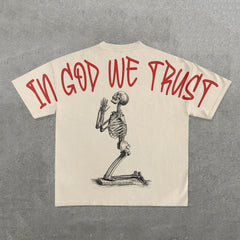 Muchic In God We Trust Print Short Sleeve T-Shirt