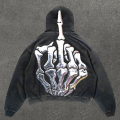 Muchic Skull Hand Print Long Sleeve Hoodie