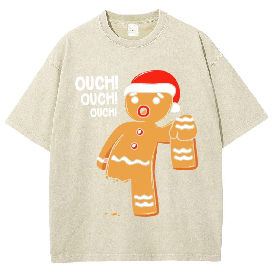 Muchic Ouch Unisex Oversized Print Vintage Wash Denim T-Shirt