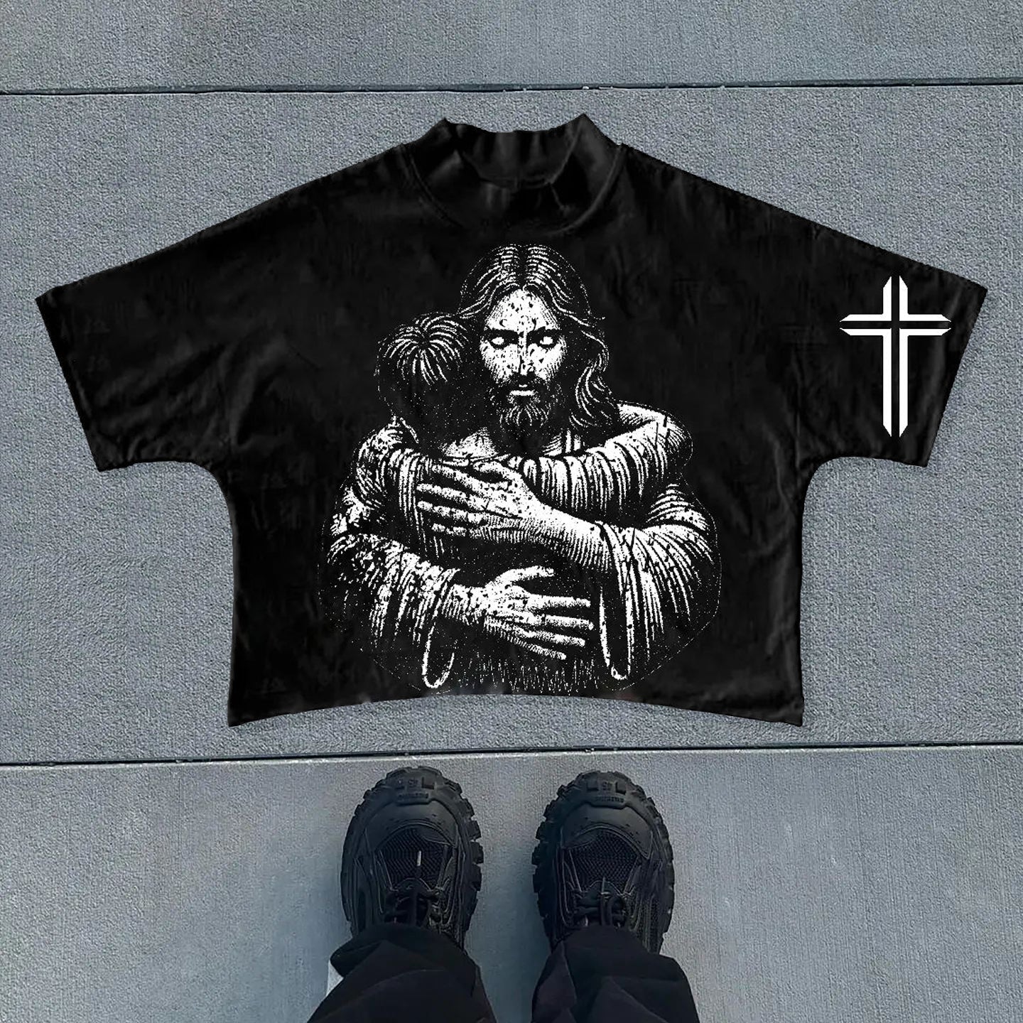 Muchic Embrace Jesus Print Short Sleeve T-Shirt