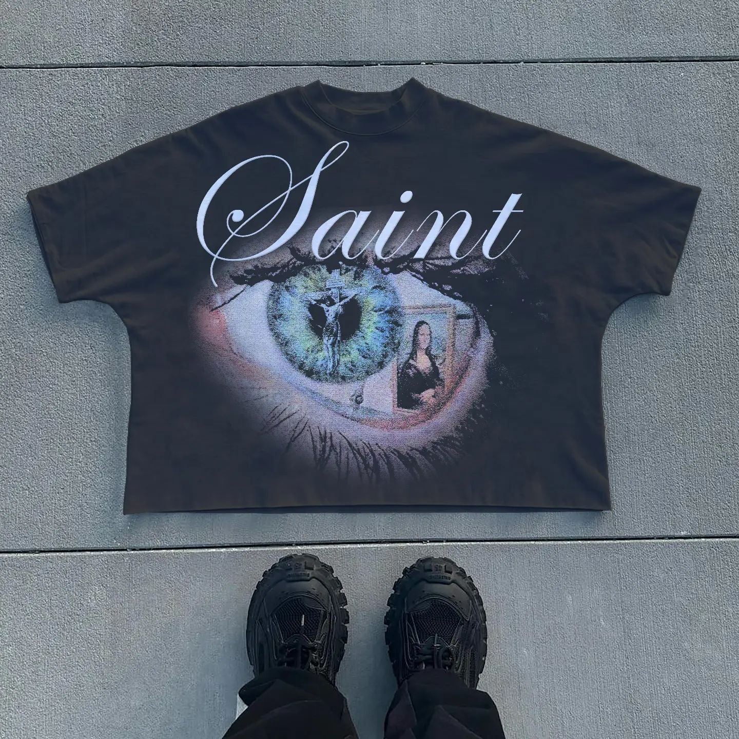 Muchic Saint Eyes Print Short Sleeve T-Shirt