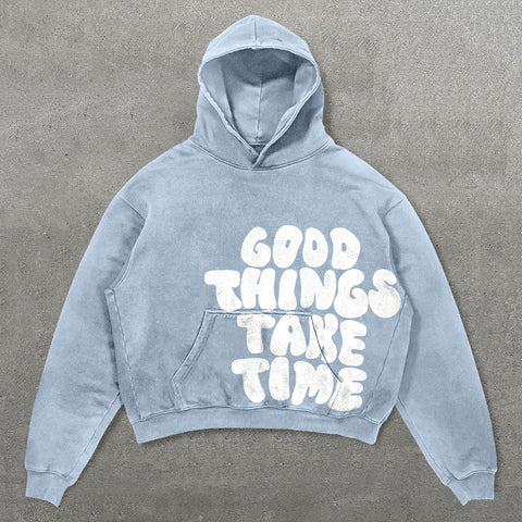 Muchic Good Things Take Time Print Long Sleeve Hoodie