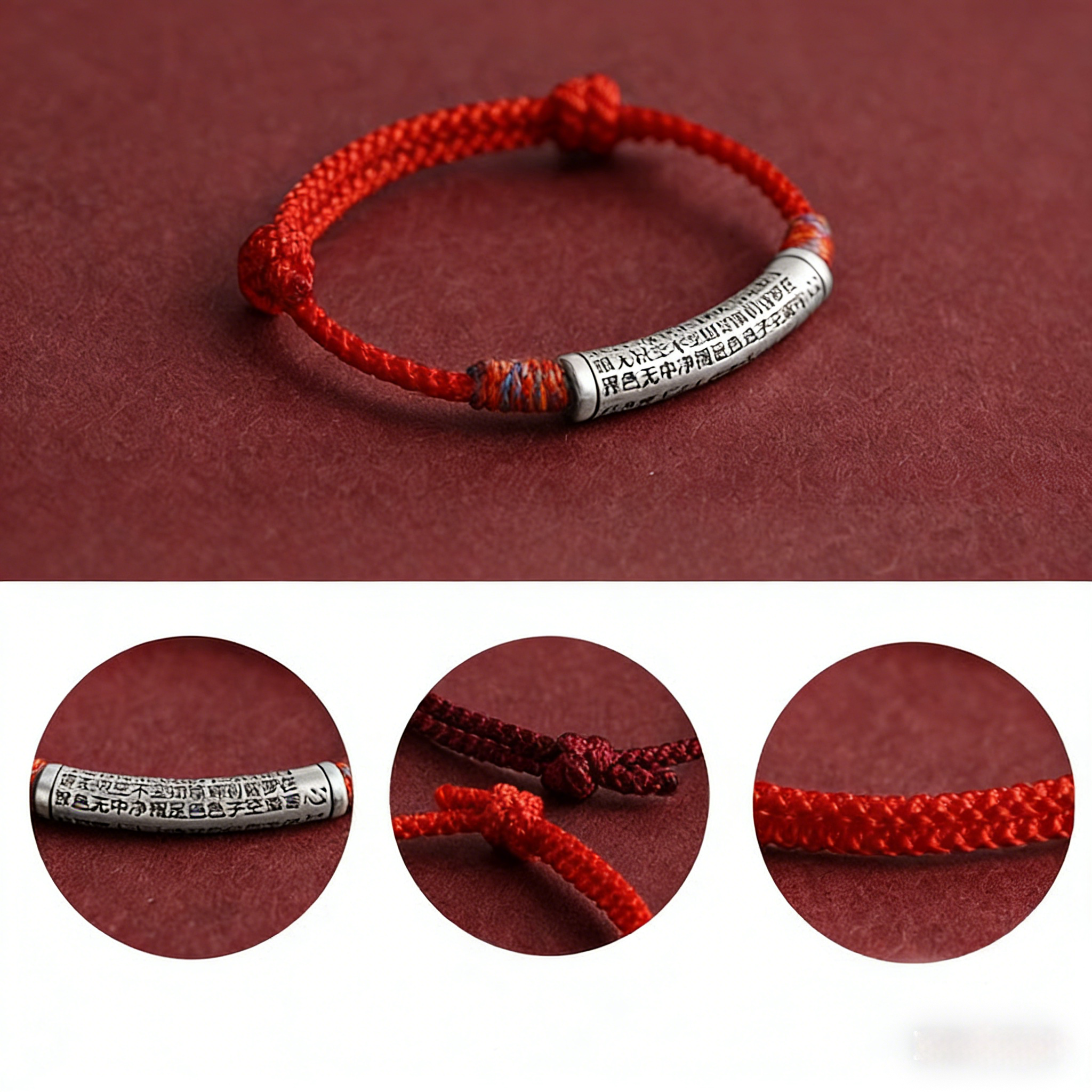 Heart Sutra Protection Bracelet – Feng Shui Red String Spiritual Charm