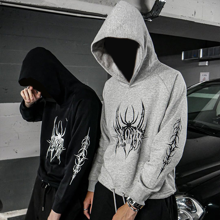 💥Limited time discount💥Muchic Early Autumn new unisex spider pattern printed hooded sweatshirt