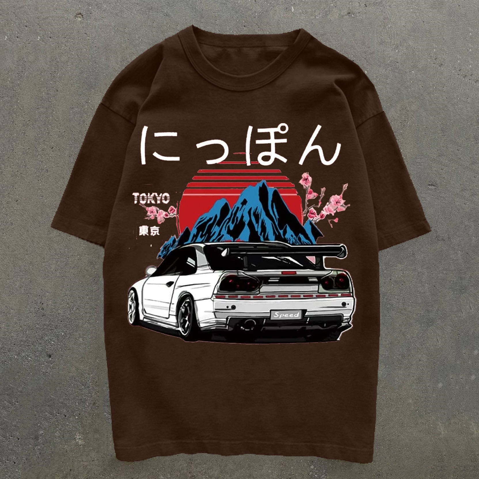 Muchic Japanese & Car Print Short Sleeve T-Shirt