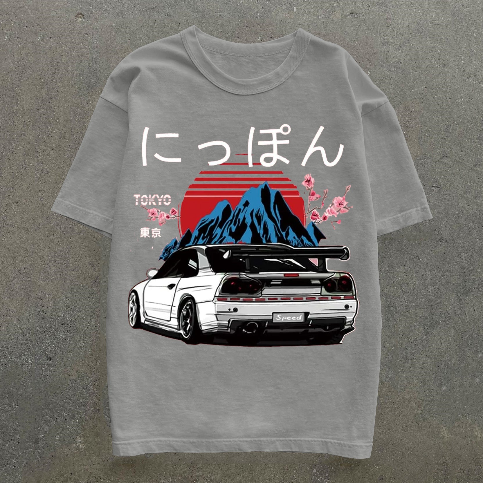 Muchic Japanese & Car Print Short Sleeve T-Shirt